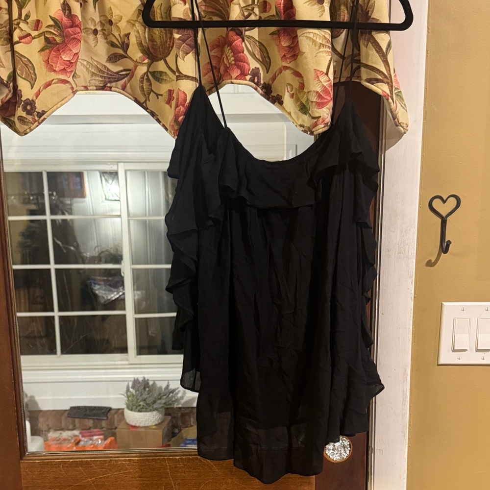 Free People Black Ruffled Top